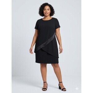 Chico's Dress Womens 3.5 Plus Black Short Sleeve Shift Asymmetrical Knee Length‎
